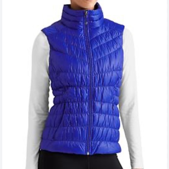 Athleta Royal Capri Blue Goose down Puffer Vest w/full front zipper Sz-S.  Y12 - Picture 1 of 12
